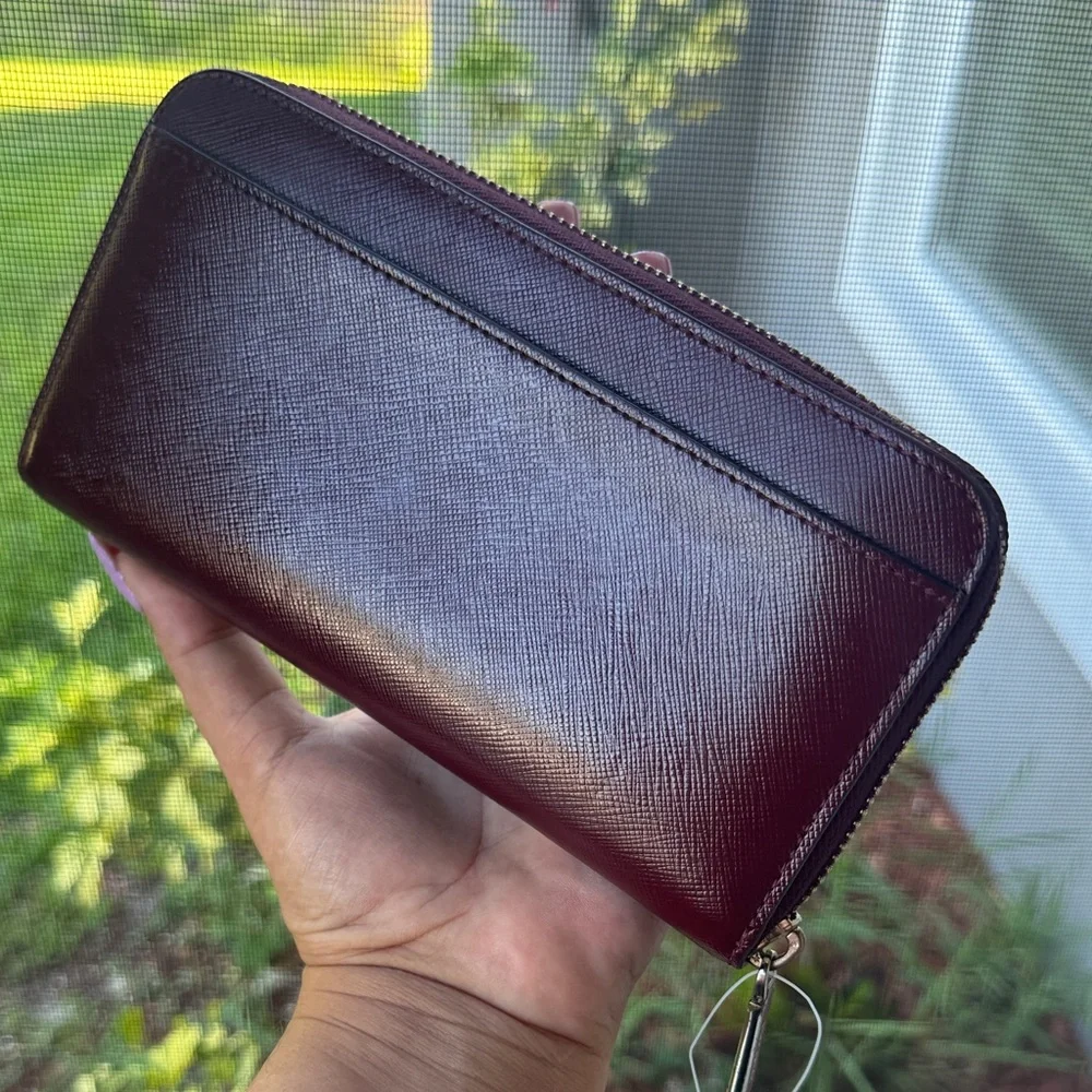 kate spade Burgundy Saffiano Zip Around Wallet